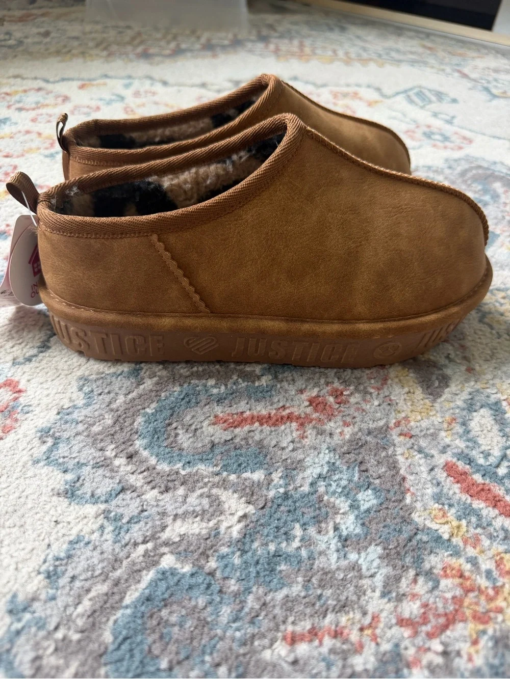 Justice Girls' Tan Slip-On Platform Slippers